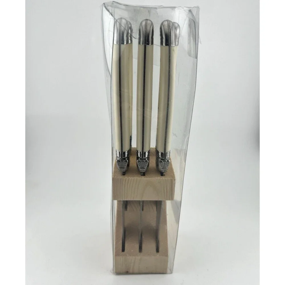 Laguiole Jean Dubost Steak Knife Set 6 France Ivory Handle & Bee Thumb Grip